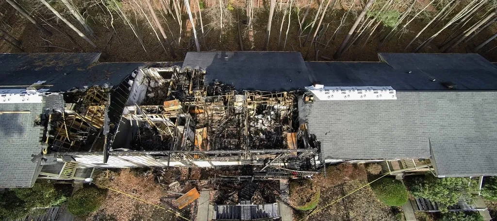 A building damaged by fire