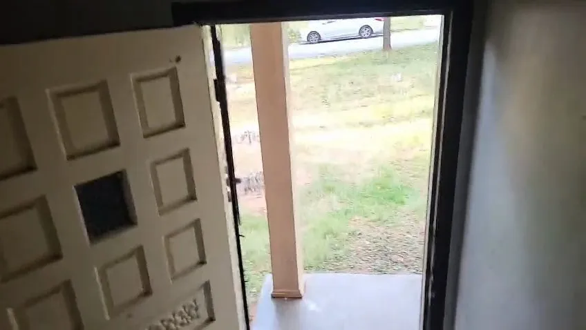 Doorway at a fire-damaged house