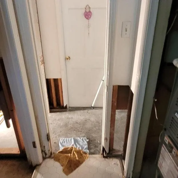 Basement hallway after a sewage backup