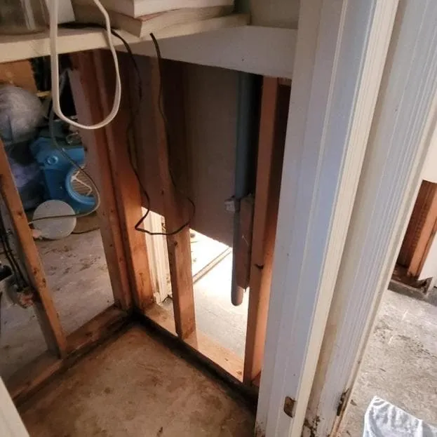 Basement wall cavities opened for drying