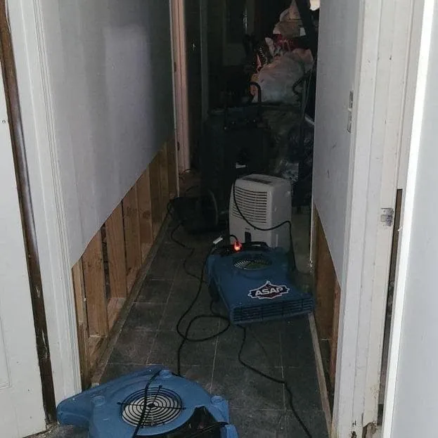 Drying equipment in a basement hallway