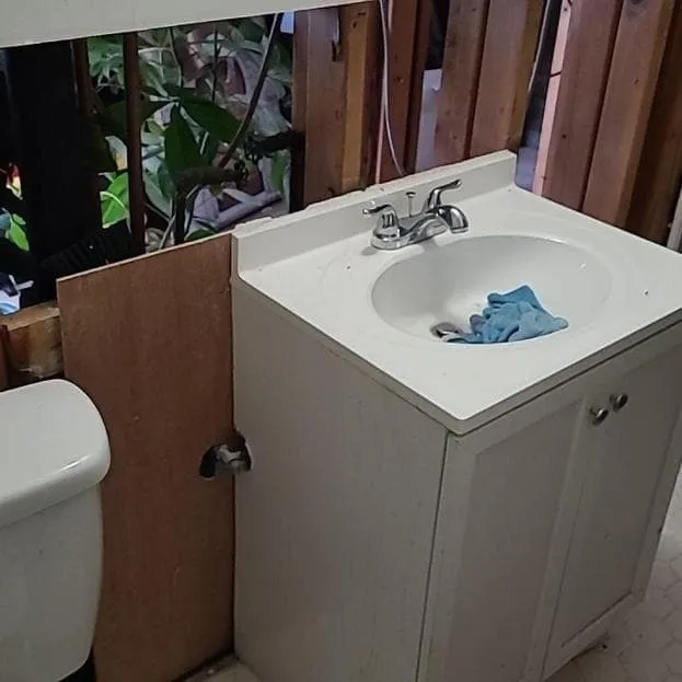 Vanity and walls ready for repairs