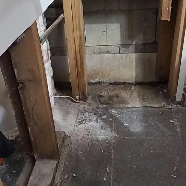 Wall base removed after water damage